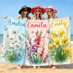 Personalisierte Geburt Blume schnell trocknend überdimensioniert Mikrofaser Strandtuch mit Namen Reise Essentials Strand Party Geschenk für Familie Freund