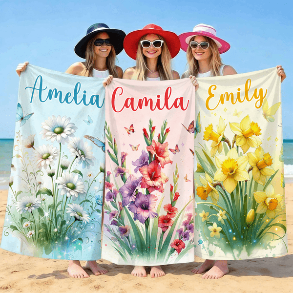 Asciugamano da spiaggia personalizzato in microfibra con nome, essenziale per il viaggio, regalo per la festa in spiaggia di un amico di famiglia.