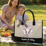 Personalisierte niedliche Elefanten Blume große Kapazität Canvas Tragetasche mit Namen und Text ersten Muttertag Geburtstagsgeschenk für Mama Oma