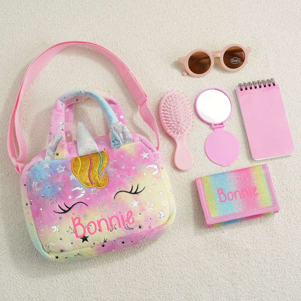 Personalized Glitter Fantasy Unicorn 6-Piece Wallet Set with Name Back to School Children's Day Birthday Gift for Girls 4