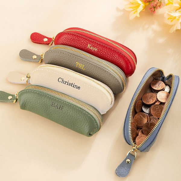 Personalized Multicolor Mini PU Leather Coin Purse Makeup Bag with Name Daily Travel Accessories Birthday Gift for Women