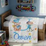 Personalized Cartoon Professional Character Bear Initial Soft Throw Blanket with Name Children's Day Gift for Boys Girls