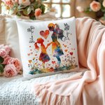 Personalised Colourful Mom Daughter Silhouette Soft Cushion Cover with Name and Birth Flower Mother's Day Birthday Gift for Mom Grandmother