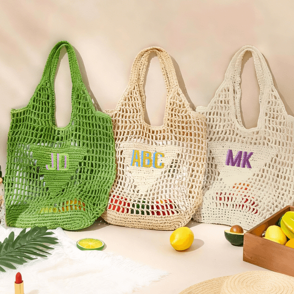 Personalizado Monograma Bordado Diseño Hueco Bolsa Tejida Uso Diario Día de la Madre Cumpleaños Regalo para Mamá Amiga Mujer