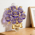 Personalized Crystal Rose Bouquet Butterfly Suncatcher Acrylic Ornament with 1-8 Names and Title Home Decor Mother's Day Birthday Gift for Family Mom