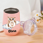 Gepersonaliseerde Schattige Dieren 295 ml Geïsoleerde Tuitbeker met Initiaal Naam en Handvat Babyshower- of Verjaardagscadeau voor Peuters en Kinderen