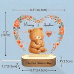 Personalized Cute Mom-Child Animal Floral Heart Shape Acrylic LED Night Light with Name and Wooden Base First Mother's Day Gift for New Mom