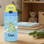 Personalisierte niedliche Tier Initial Star Cloud 12 oz isolierte Wasserflasche mit Namen Stroh und Spill-Proof-Deckel Geburtstag Geschenk für Kinder