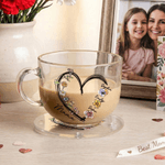 Personalised 1-6 Birth Flowers Heart 16 oz Clear Glass Mug with Coaster Nickname and Names Birthday Mother's Day Gift for Mom Grandma