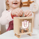 Personalisierte Cartoon Tier Initiale hölzerne Spardose Sparschwein mit Namen Geburtstag Kindertag Geschenk für Jungen Mädchen Kinder