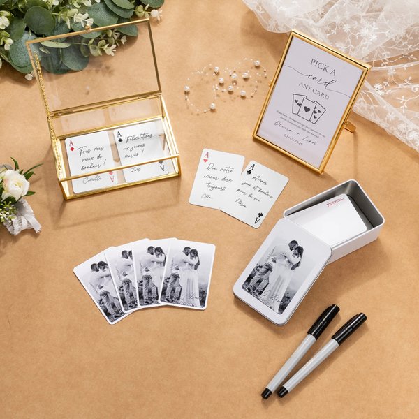 Chaque message est une pièce de notre bonheur - Set de cartes à jouer personnalisés avec photo nom et date