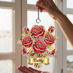 Personalized Crystal Rose Bouquet Butterfly Suncatcher Acrylic Ornament with 1-8 Names and Title Home Decor Mother's Day Birthday Gift for Family Mom