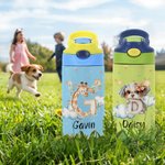 Personalisierte niedliche Tier Initial Star Cloud 12 oz isolierte Wasserflasche mit Namen Stroh und Spill-Proof-Deckel Geburtstag Geschenk für Kinder