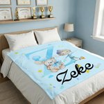 Personalized Cartoon Professional Character Bear Initial Soft Throw Blanket with Name Children's Day Gift for Boys Girls