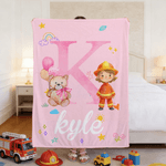 Personalized Cartoon Professional Character Bear Initial Soft Throw Blanket with Name Children's Day Gift for Boys Girls