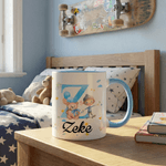 Personalisierte niedlichen Cartoon Charakter Initial 11 oz/15 oz Keramikbecher mit Namen und Griff Geburtstag Geschenk für Jungen Mädchen