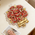 Personalized Crystal Rose Bouquet Butterfly Suncatcher Acrylic Ornament with 1-8 Names and Title Home Decor Mother's Day Birthday Gift for Family Mom