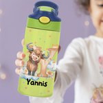 Personalisierte niedliche Tier Initial Star Cloud 12 oz isolierte Wasserflasche mit Namen Stroh und Spill-Proof-Deckel Geburtstag Geschenk für Kinder