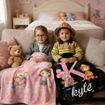Personalized Cartoon Professional Character Bear Initial Soft Throw Blanket with Name Children's Day Gift for Boys Girls