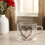 Personalised 1-6 Birth Flowers Heart 16 oz Clear Glass Mug with Coaster Nickname and Names Birthday Mother's Day Gift for Mom Grandma