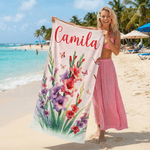 Personalisierte Geburt Blume schnell trocknend überdimensioniert Mikrofaser Strandtuch mit Namen Reise Essentials Strand Party Geschenk für Familie Freund
