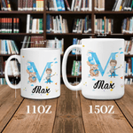 Personalisierte niedlichen Cartoon Charakter Initial 11 oz/15 oz Keramikbecher mit Namen und Griff Geburtstag Geschenk für Jungen Mädchen