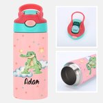 Personalisierte niedliche Tier Initial Star Cloud 12 oz isolierte Wasserflasche mit Namen Stroh und Spill-Proof-Deckel Geburtstag Geschenk für Kinder