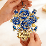 Personalized Crystal Rose Bouquet Butterfly Suncatcher Acrylic Ornament with 1-8 Names and Title Home Decor Mother's Day Birthday Gift for Family Mom