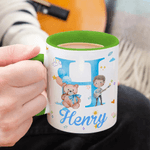 Personalisierte niedlichen Cartoon Charakter Initial 11 oz/15 oz Keramikbecher mit Namen und Griff Geburtstag Geschenk für Jungen Mädchen