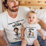 Personalized Cartoon Father Baby Character Star 100% Cotton T-shirt Baby Bodysuit Matching Outfit with Names 1st Father's Day Gift for Baby Dad