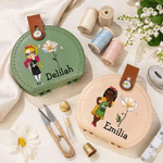 Personalized Birth Flower Cartoon Character Sewing Tool Box with Name Daily Storage Birthday Gift for Sewing Lovers