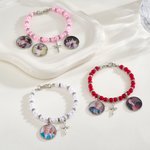 Personalizada 1-5 Fotos Cruz de cuentas elástico Stretch pulsera conmemorativa religiosa regalo para las mujeres cristianas