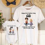 Personalized Cartoon Father Baby Character Star 100% Cotton T-shirt Baby Bodysuit Matching Outfit with Names 1st Father's Day Gift for Baby Dad