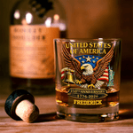 Personalized American Flag Statue of Liberty 10 oz Rock Whiskey Glass with Name and Year Father's Day Birthday Gift for Men American Culture Lovers