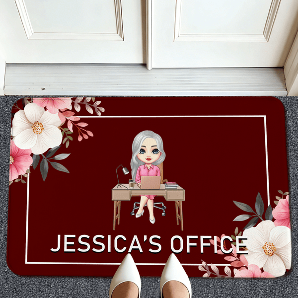 Zerbino antiscivolo personalizzato con nome e bordo, decorazione per la casa, regalo di compleanno per chi lavora in ufficio.