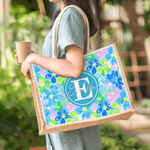 Personnalisé Summer Tropical Floral Monogram Large Capacity Jute Tote Bag with Name Daily Use Birthday Gift for Bestie Sister Woman