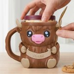 Personalised Highland Cow Ice Cream Pint Holder with Hidden Dice Drawer and Name Birthday Gift for Highland Cow Lovers