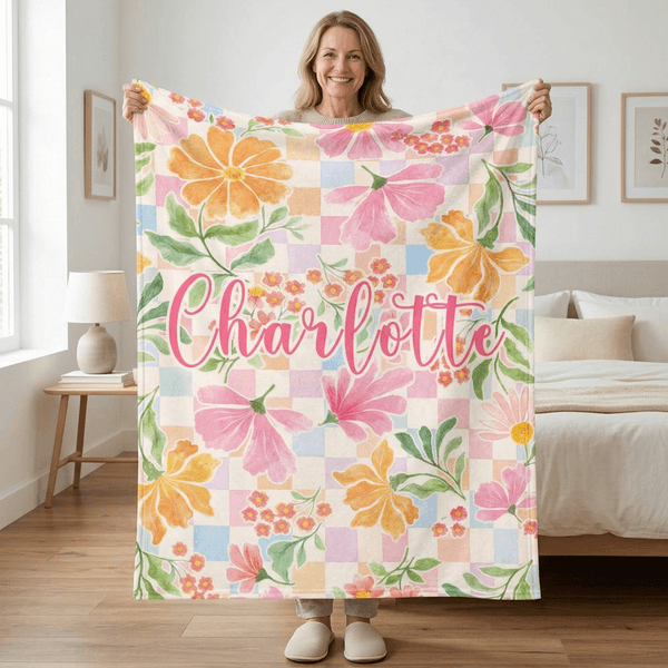 Couverture douce à carreaux personnalisée avec nom Cadeau d'anniversaire de la fête des mères pour femme