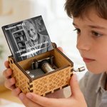 Personalized Vintage Floral Photo Wooden Music Box with Text and Mechanical Melody Memorial Gift for Family