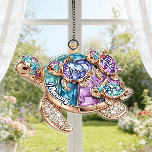 Personalized Crystal Turtle Sun Catcher Acrylic Ornament with Title and Names Mother's Day Birthday Gift for Mom Grandma