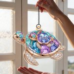 Personalized Crystal Turtle Sun Catcher Acrylic Ornament with Title and Names Mother's Day Birthday Gift for Mom Grandma
