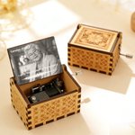 Personalized Vintage Floral Photo Wooden Music Box with Text and Mechanical Melody Memorial Gift for Family