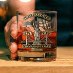 Personalized American Flag Statue of Liberty 10 oz Rock Whiskey Glass with Name and Year Father's Day Birthday Gift for Men American Culture Lovers