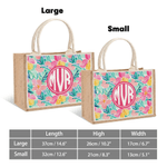 Personnalisé Summer Tropical Floral Monogram Large Capacity Jute Tote Bag with Name Daily Use Birthday Gift for Bestie Sister Woman