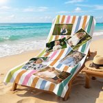Gepersonaliseerd sneldrogend strandlaken met 6 foto’s en gestreept design voor zomervakantie strandfeest verjaardagscadeau voor familie en vrienden