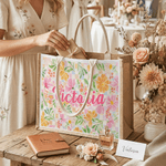Personalisierte Blume bunten karierten Design große Jute Tasche mit Namen Muttertag Geburtstag Geschenk für Frau