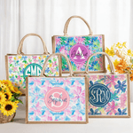 Personnalisé Summer Tropical Floral Monogram Large Capacity Jute Tote Bag with Name Daily Use Birthday Gift for Bestie Sister Woman