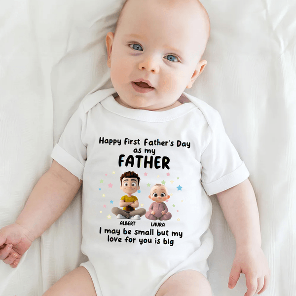 Personalized Cartoon Father Baby Character Star 100% Cotton T-shirt Baby Bodysuit Matching Outfit with Names 1st Father's Day Gift for Baby Dad