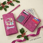 Personalized Mama Bow Flower PU Leather Wallet with Name and Wristlet Mother's Day Birthday Gift for Women