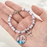 Personalizada 1-5 Fotos Cruz de cuentas elástico Stretch pulsera conmemorativa religiosa regalo para las mujeres cristianas